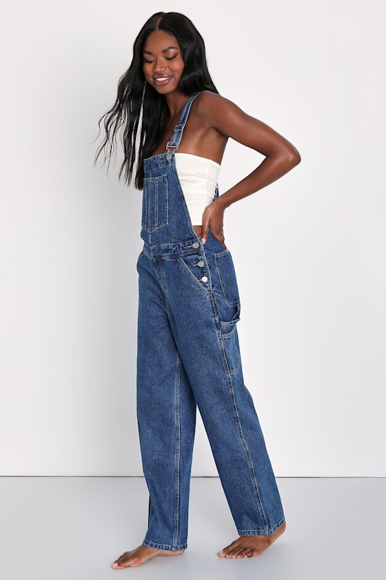 JBD Overalls Dark Wash Cotton Overalls Cargo Overalls Lulus