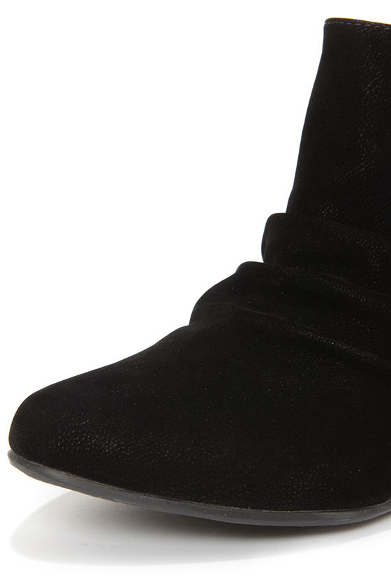 Blowfish Luminate Black Suede Ruched Wedge Booties - $49.00