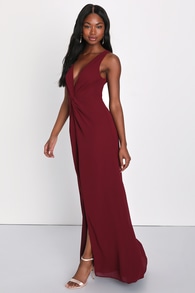 Endearing Elegance Burgundy Sleeveless Twist-Front Maxi Dress