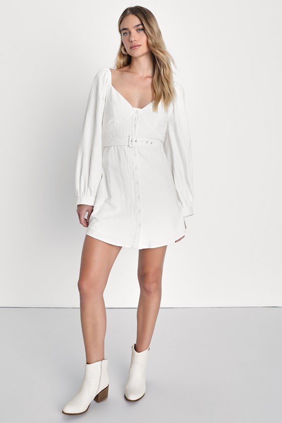 Ivory Embellished Blazer Mini Dress with Long Sleeves for Women - Teresa