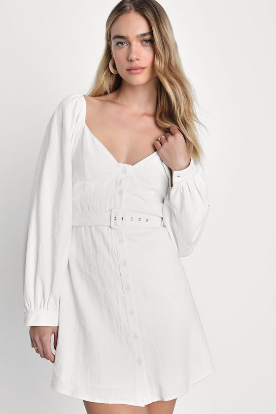 ★ADAUL★ Volume v neck mini dress ivory Ivory Mini Dress - Textured Ivory Dress - Ruffled Ivory