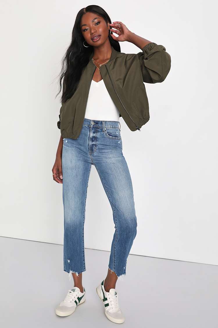 Olive Green Bomber Jacket - Lightweight Bomber - Jacket - Lulus