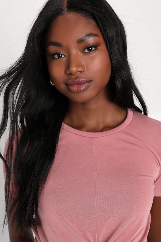 Dusty Rose Tee - Cropped Tee - Twisted Crop Top - Cute Crop Top