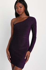 Exceptional Approach Purple Lurex One-Shoulder Mini Dress