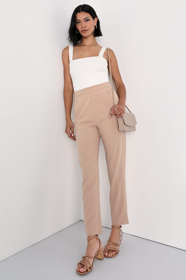 Kick It Beige High-Waisted Trouser Pants