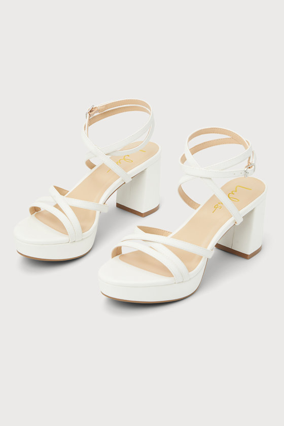 Lexia White Platform Ankle Strap High Heel Sandals 2