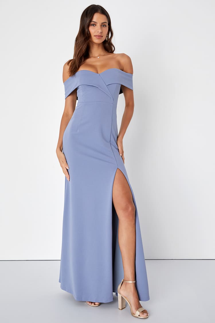 blue gray maxi dress Gray Blue Off The Shoulder Long Prom Dress Sparkly Evening Dress US14 / As Picture main image 1