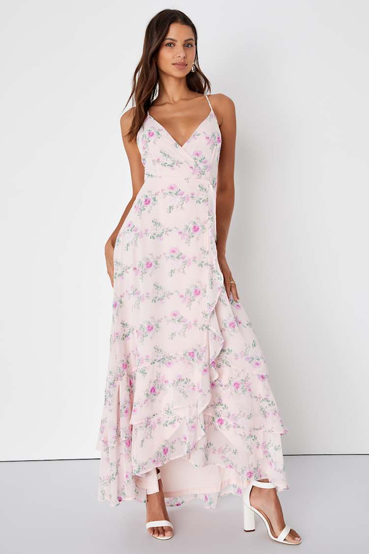 Glam Blush Wrap Maxi Dress - Lace-Up Dress - Ruffle Maxi Dress - Lulus