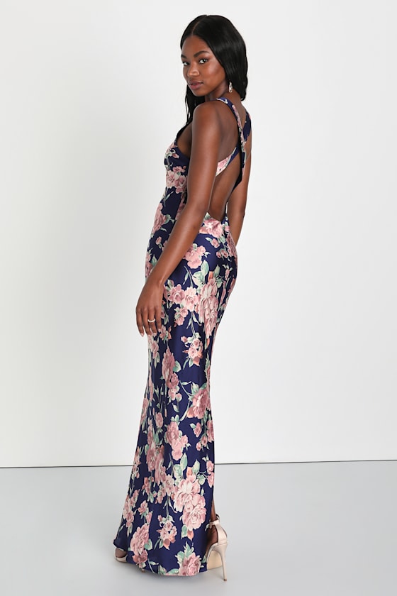 Navy Blue Liberty Floral Smocked Sash Back Dress