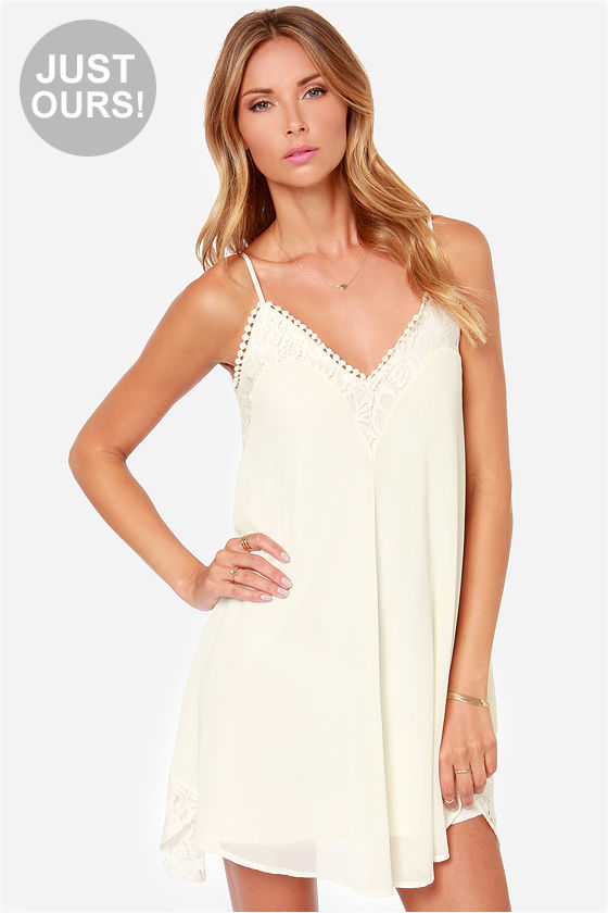 LULUS Exclusive Noir or Never Ivory Lace Dress