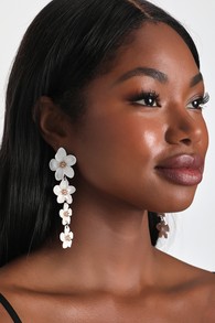 Flourishing Aura White Flower Statement Earrings