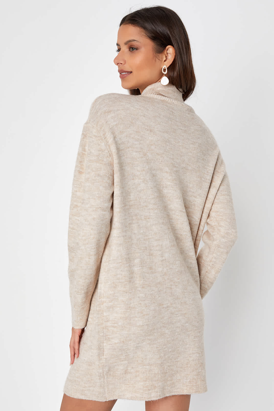 Positively Charming Heather Beige Turtleneck Mini Sweater Dress