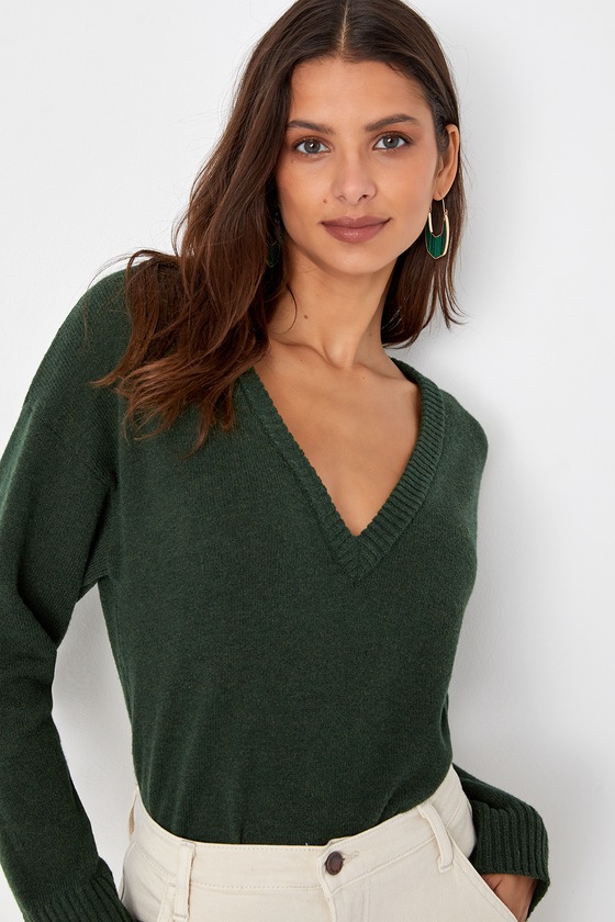 Forest Green Sweater - V-Neck Pullover Sweater - Pullover Sweater - Lulus