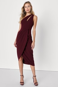 So Flirty Burgundy One-Shoulder Cutout Asymmetrical Dress