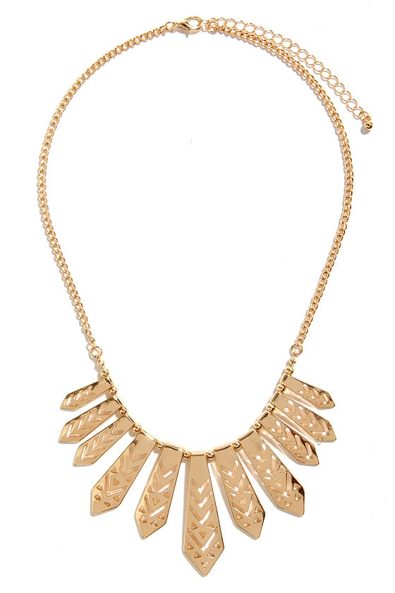 Pretty Gold Necklace Fan Necklace Bib Necklace 13.00 Lulus