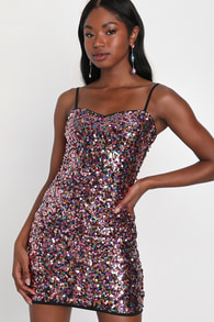 Radiant Impression Pink Multi Sequin Bodycon Mini Dress