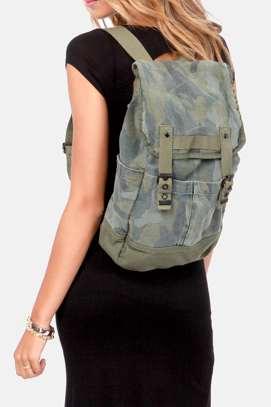 Billabong Day Camp Backpack Camo Print Backpack Army Green Backpack