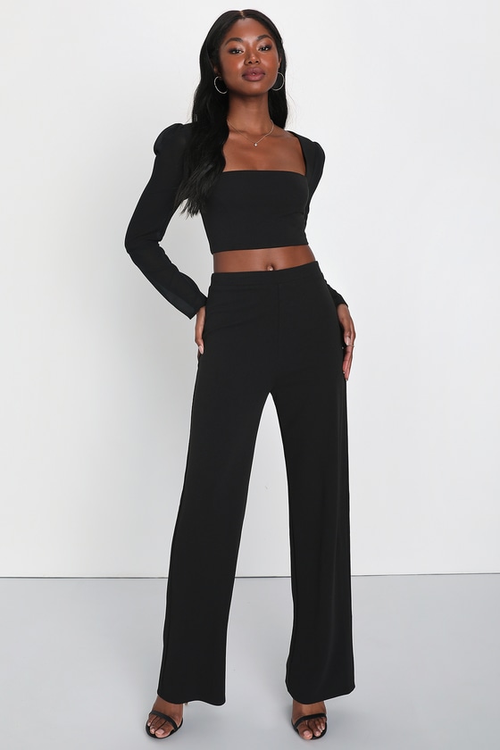 Black Wide-Leg Jumpsuit - Cutout Jumpsuit - Two-Piece Jumpsuit - Lulus