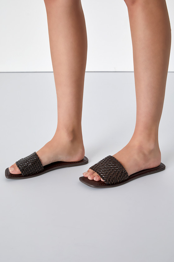 Isle Dark Brown Woven Leather Slide Sandals 1