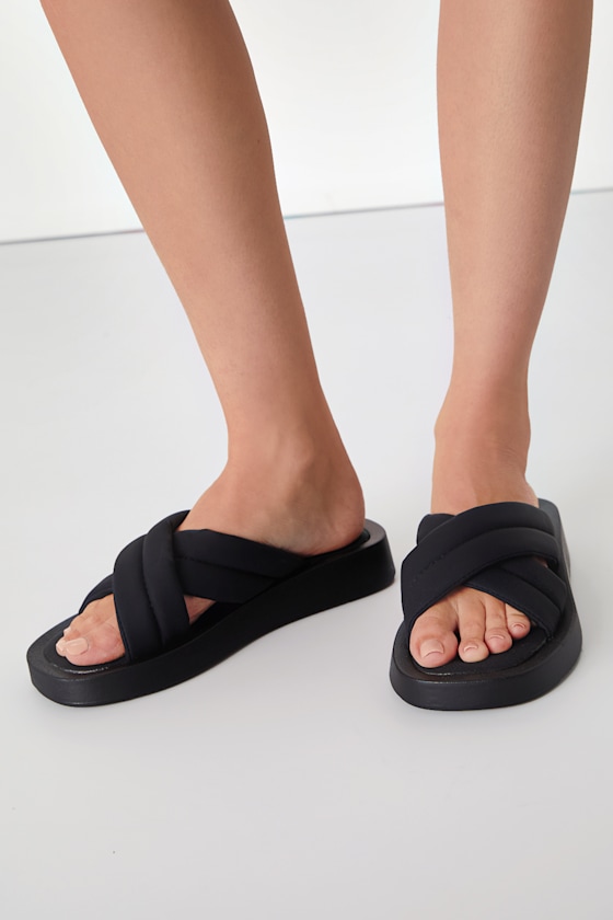 Piper Black Flatform Slide Sandals 1