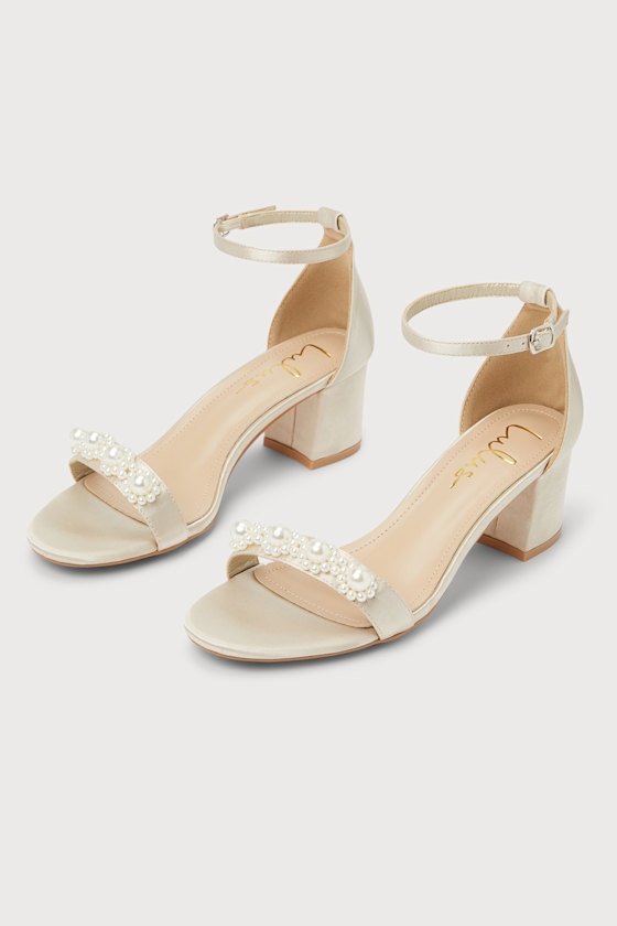 Kutest Champagne Satin Pearl Ankle Strap Heels 2