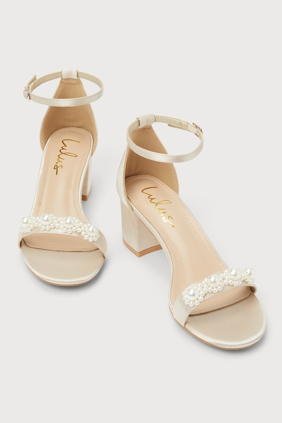 Champagne Satin Heels Ankle Strap Heels Pearl Heels Lulus