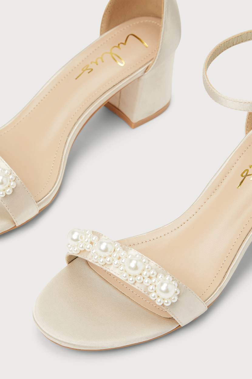 Kutest Champagne Satin Pearl Ankle Strap Heels