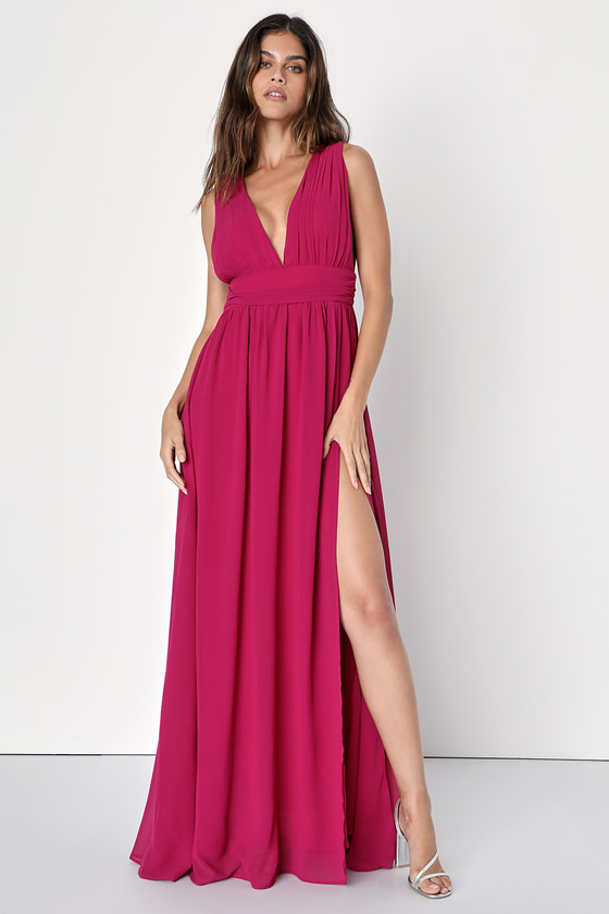 Magenta Dress - Maxi Dress - Sleeveless Dress - V-Neck Dress - Lulus