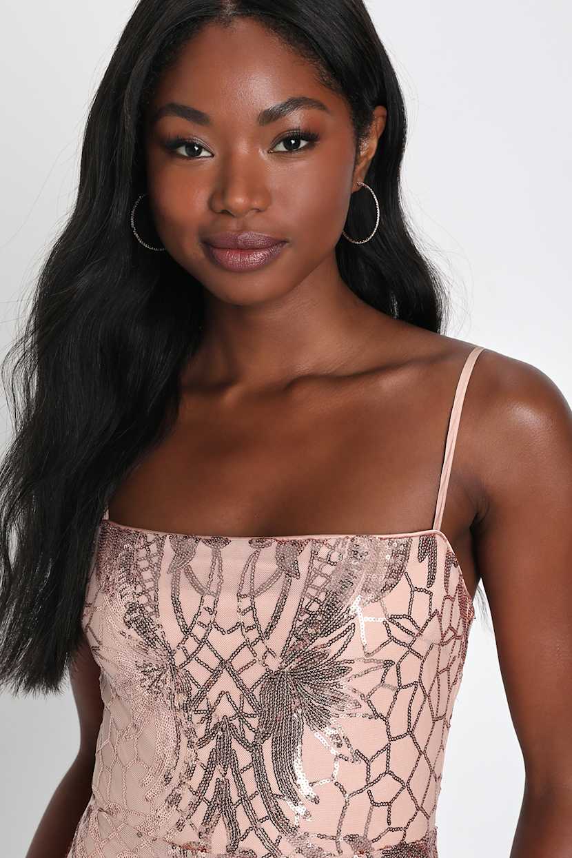 chinese dress ladies Jacqueline Bodycon Pleated Mini Sequins Homecoming Dresses, Dusty Rose main image 0