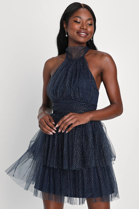 4612055 Navy Blue Shimmer Mini Dress main image 0