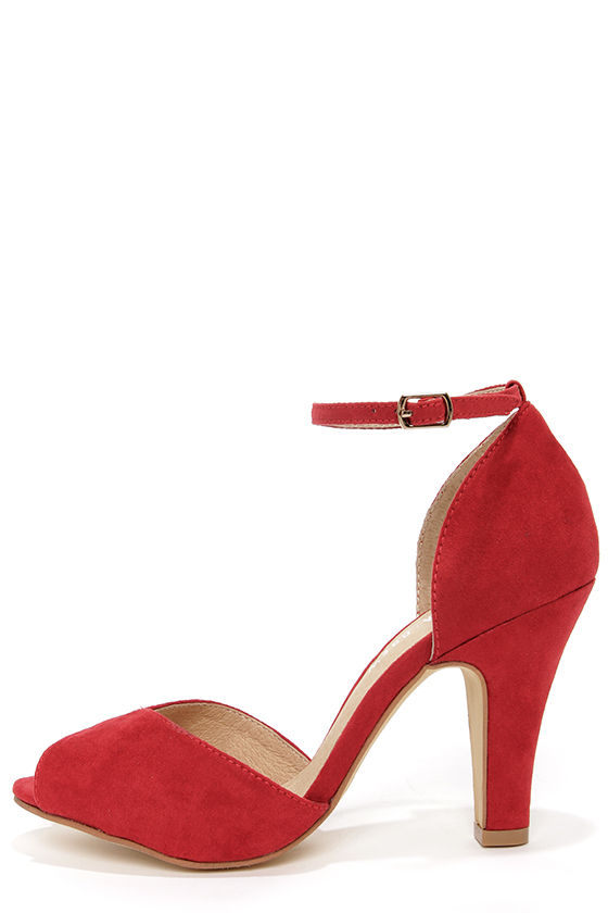 red open toe wedges