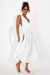 Santorini Sun White Drawstring Swim Cover-Up Dress