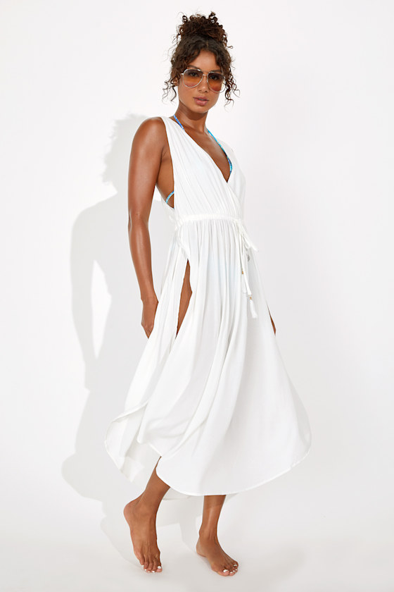 Santorini Sun White Drawstring Swim Cover-Up Dress 11