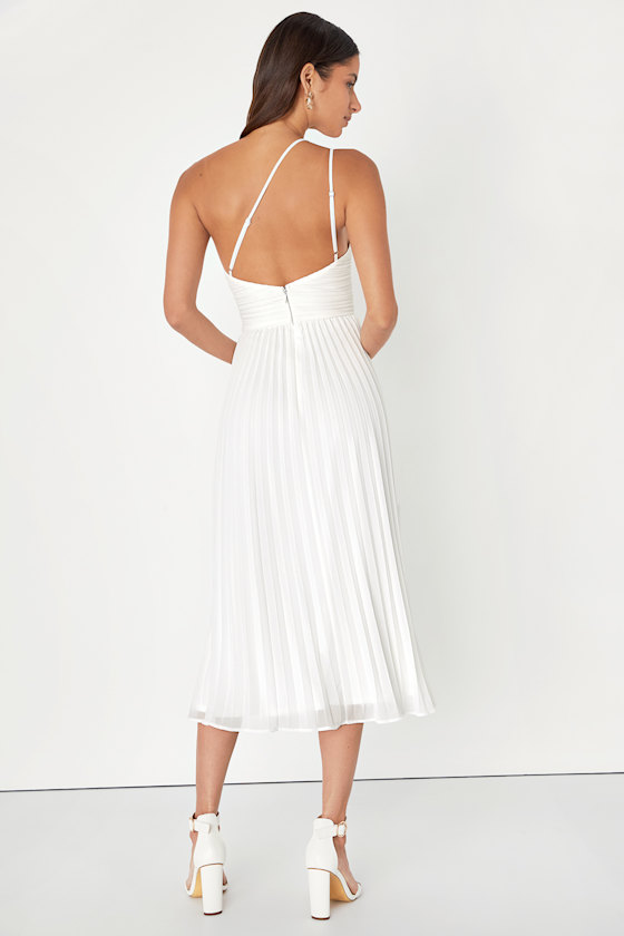 White One Shoulder Pleated Dress