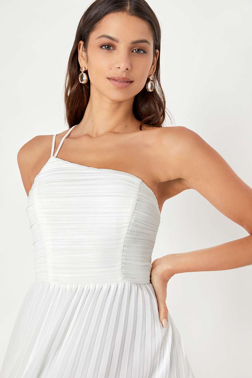open lace back dress Shop Off White One Shoulder Sleeveless Pleated Dress - for Women | OUTZIDR