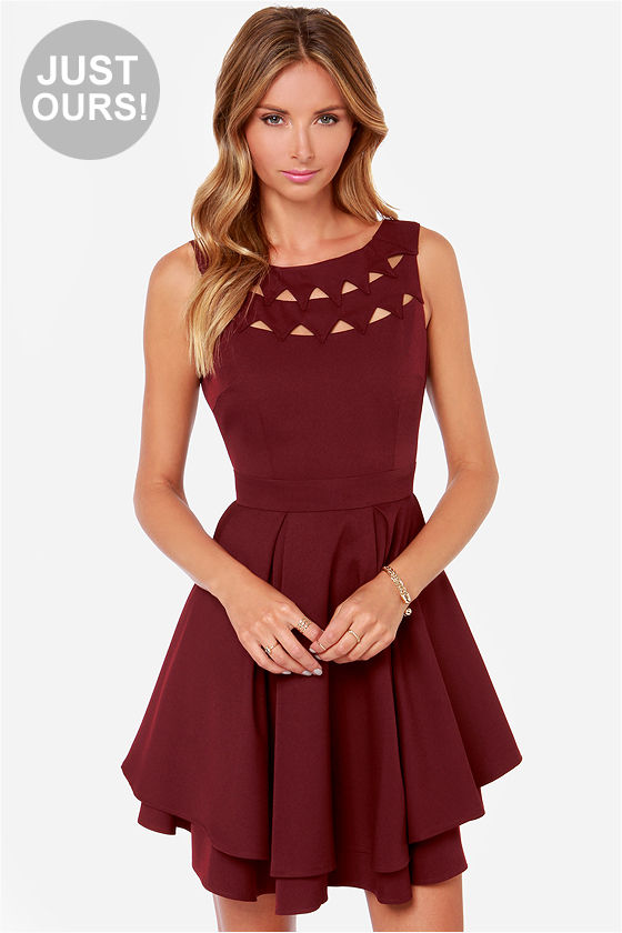 LULUS Exclusive Flirting with Danger Cutout Burgundy Dress 1