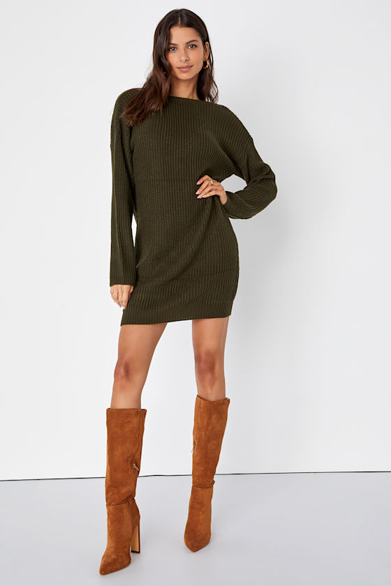 Bringing Sexy Back Olive Green Backless Sweater Dress 11