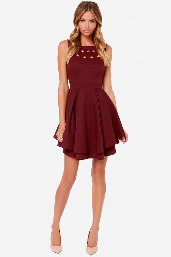 LULUS Exclusive Flirting with Danger Cutout Burgundy Dress 2