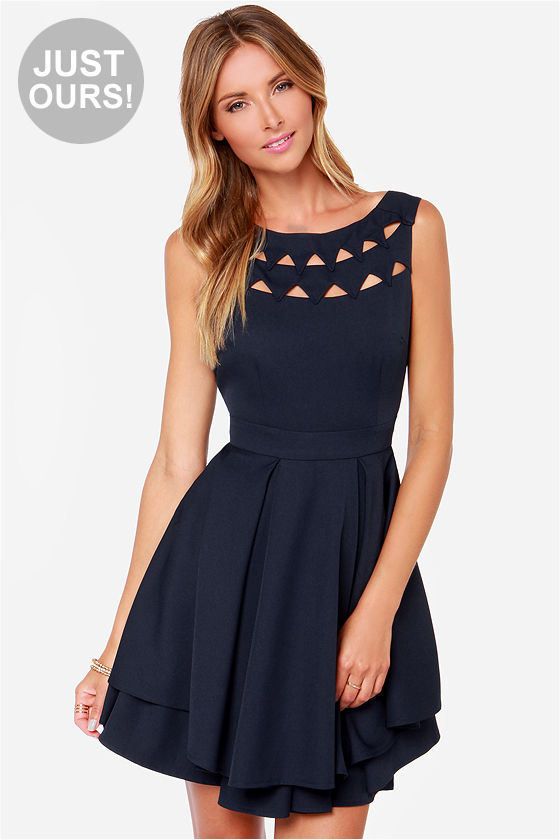 LULUS Exclusive Flirting with Danger Cutout Navy Blue Dress 1