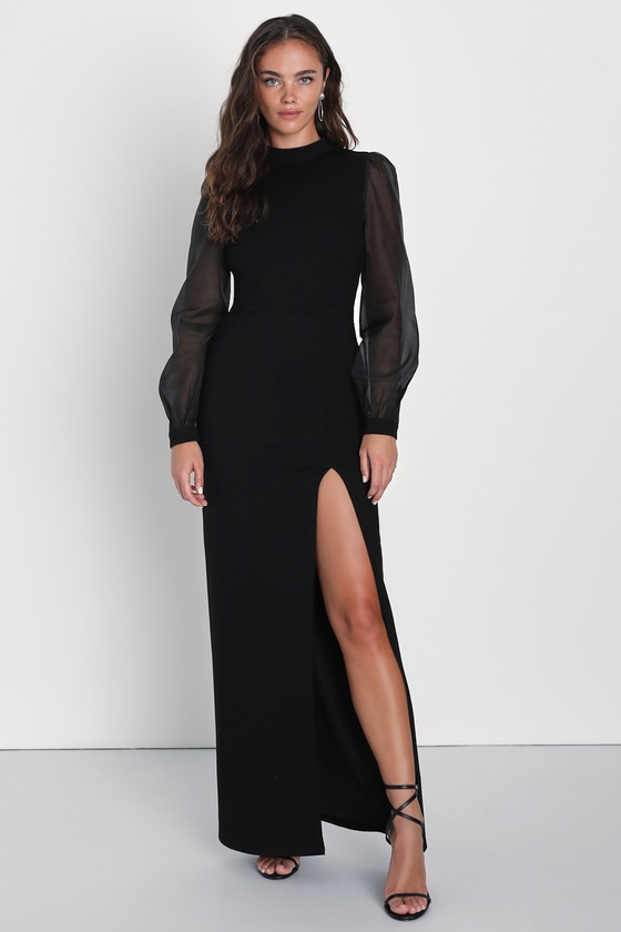 Lulus Seeking Sophistication Black Backless Balloon Sleeve Maxi Dress