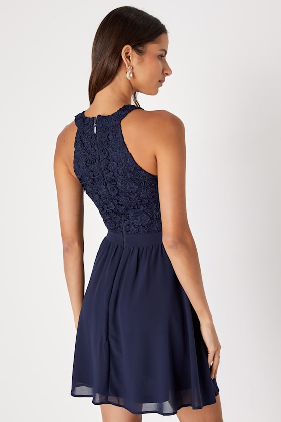 Lover's Game Navy Blue Lace Skater Dress 6