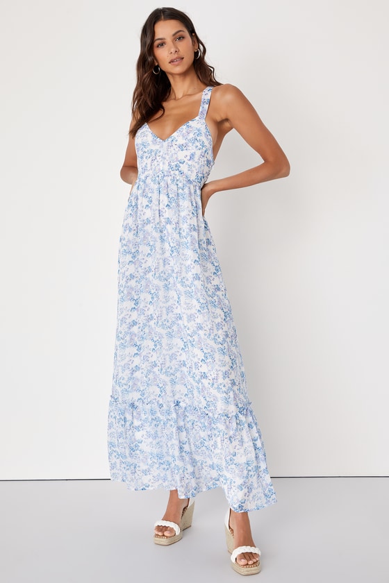 My Love Story White Floral Print Tie-Back Maxi Dress