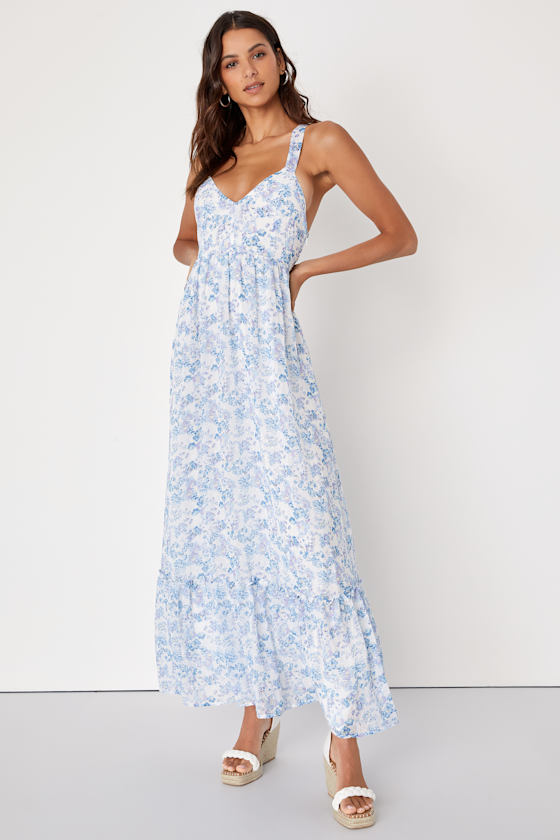 My Love Story White Floral Print Tie-Back Maxi Dress 11