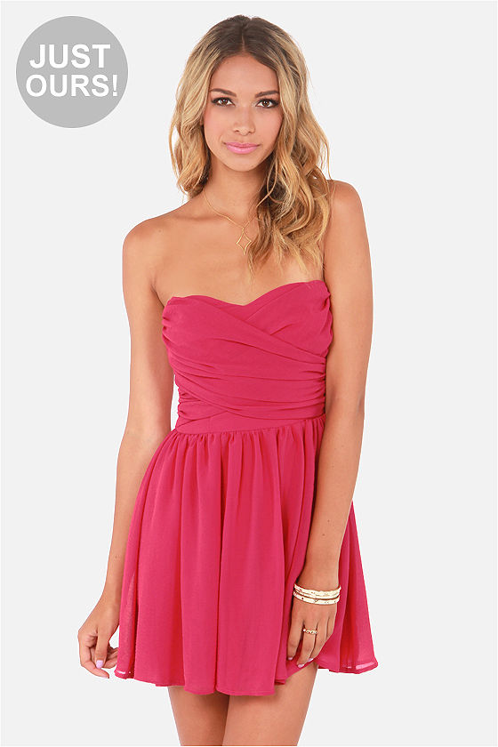 Lovely Strapless Dress - Fuchsia Dress - Party Dress - $49.00 - Lulus