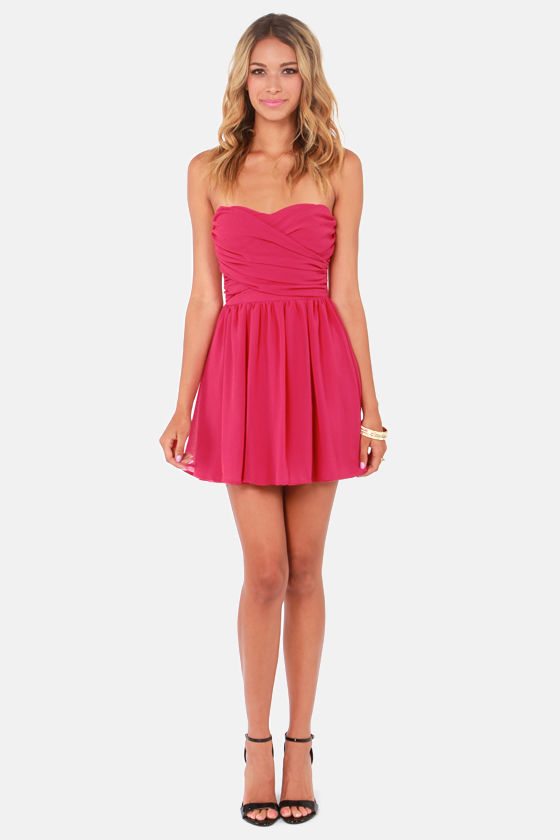 Lovely Strapless Dress - Fuchsia Dress - Party Dress - $49.00