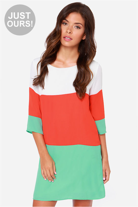 LULUS Exclusive Citrus Grove Orange and Mint Shift Dress 1