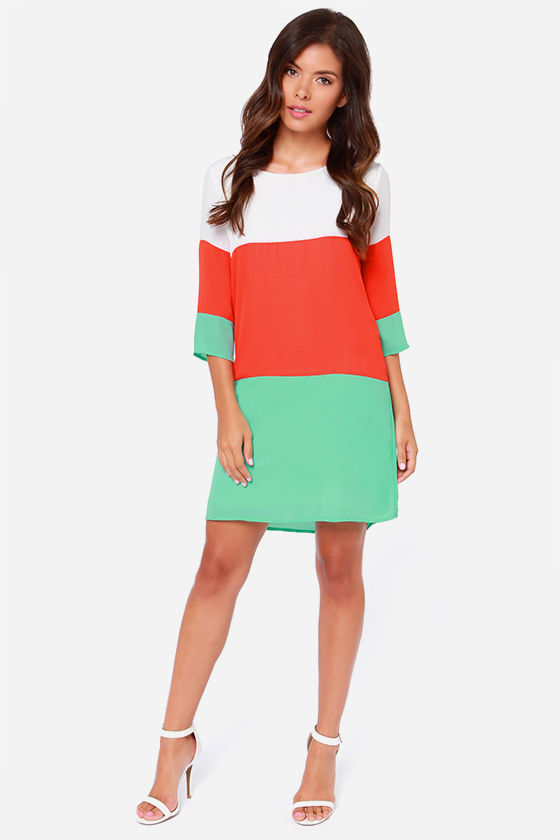 LULUS Exclusive Citrus Grove Orange and Mint Shift Dress 2