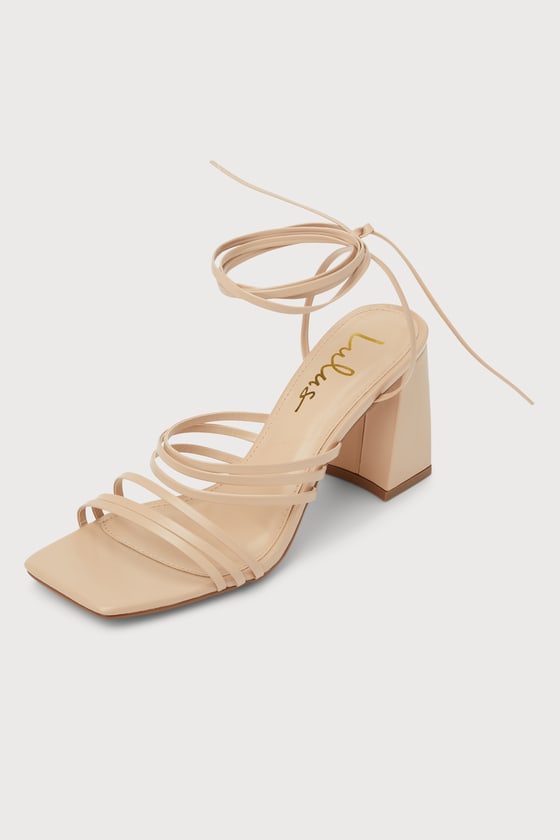 Light Nude Strappy Sandals - Lace-Up Heels - High Heel Sandals - Lulus