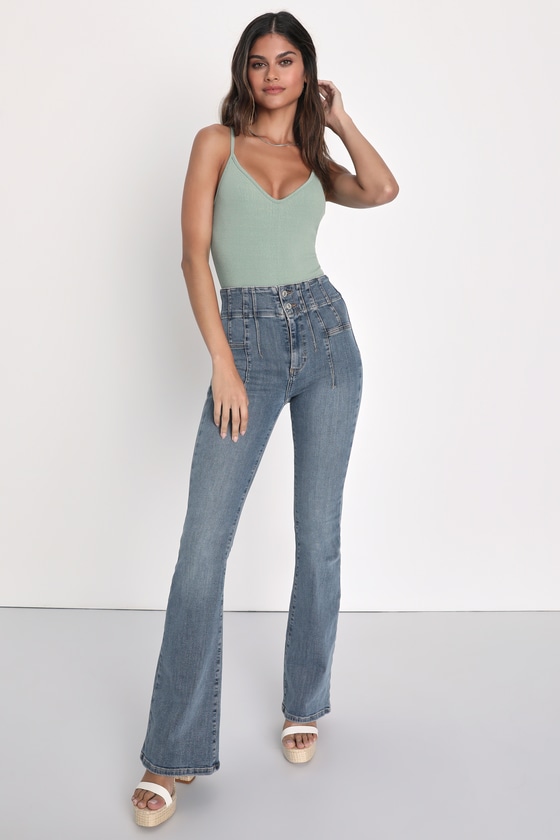 Free People Jayde Jeans - Medium Wash Jeans - Flare Jeans - Lulus