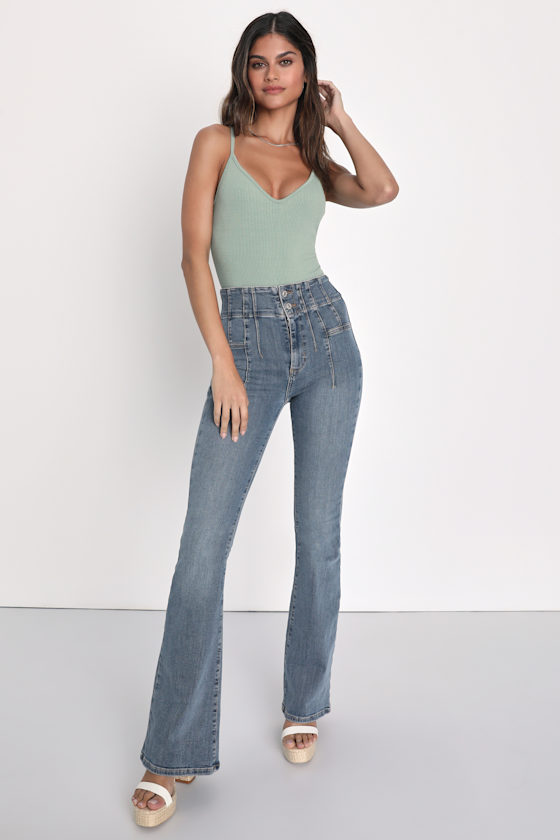 Jayde Medium Wash High-Waisted Flare Jeans 4